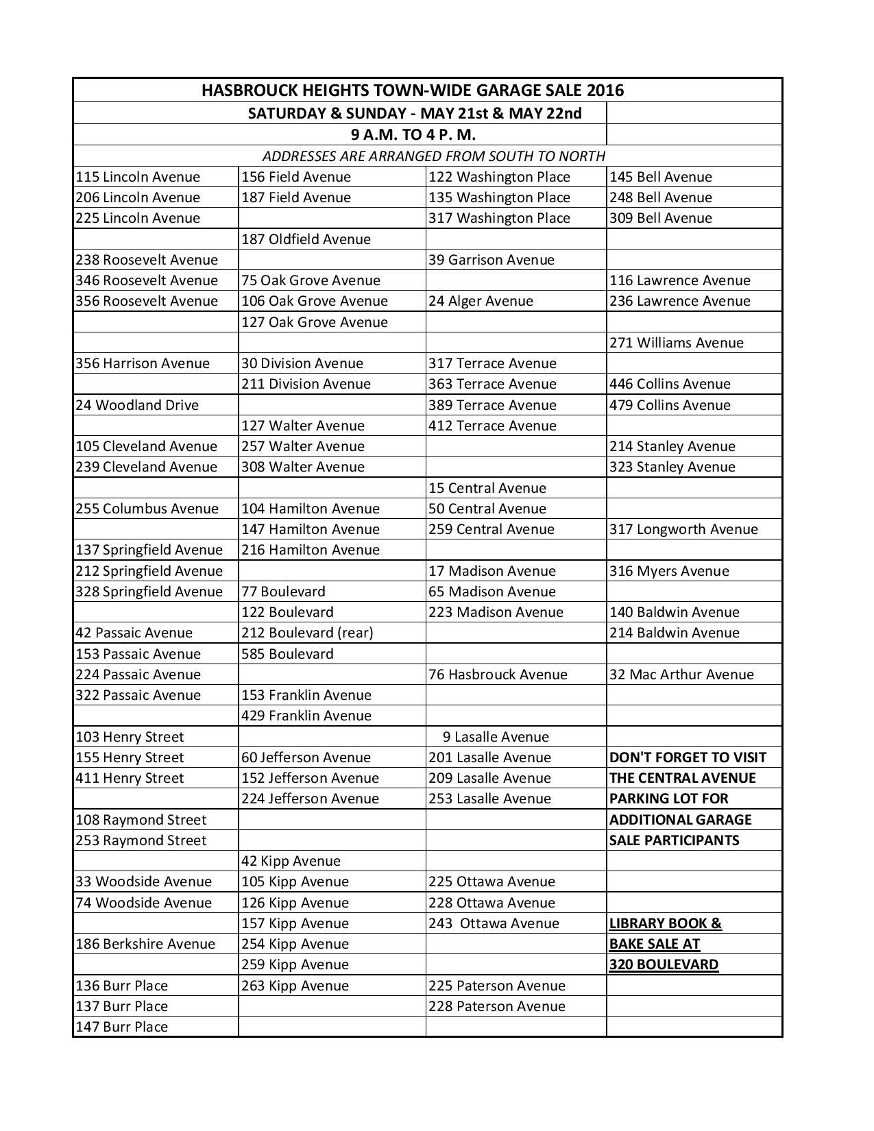 Hasbrouck Heights TownWide Garage Sale Map (Hasbrouck Heights Police