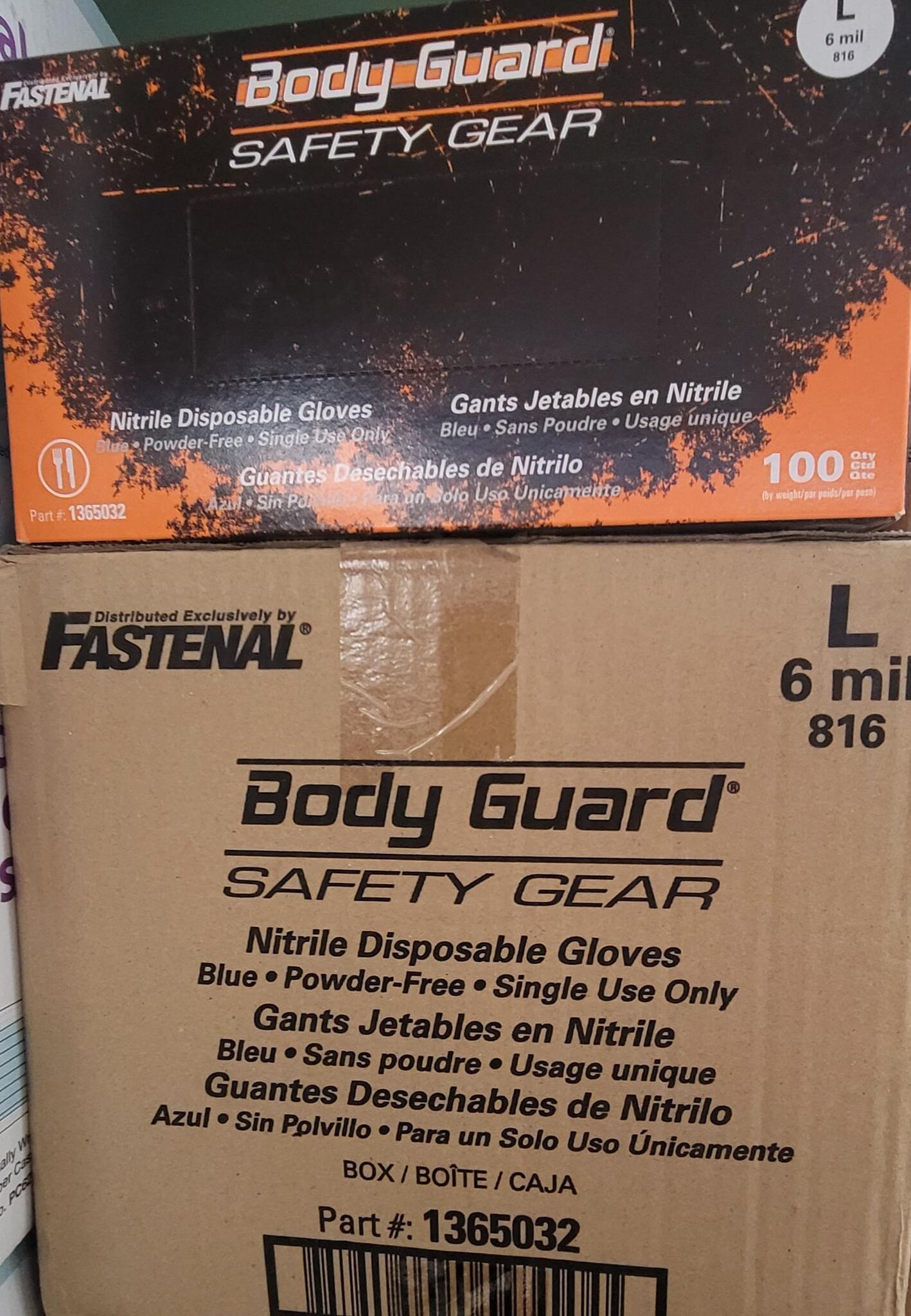 100 Fastenal Body Guard Nitrile Disposable Gloves Large 100 Dark