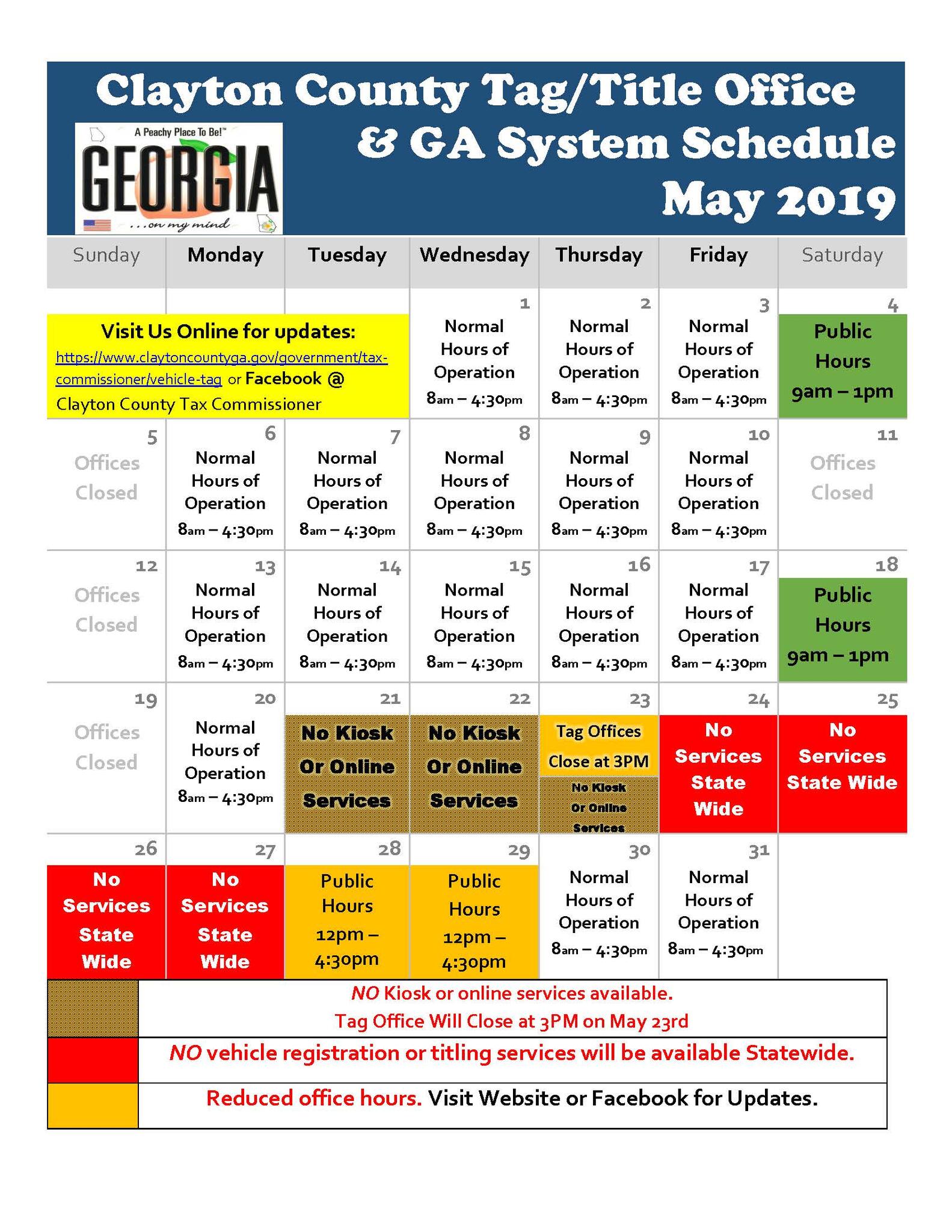 Clayton County Tag Offices Open Saturday, May 4, 2019 and May 18, 2019