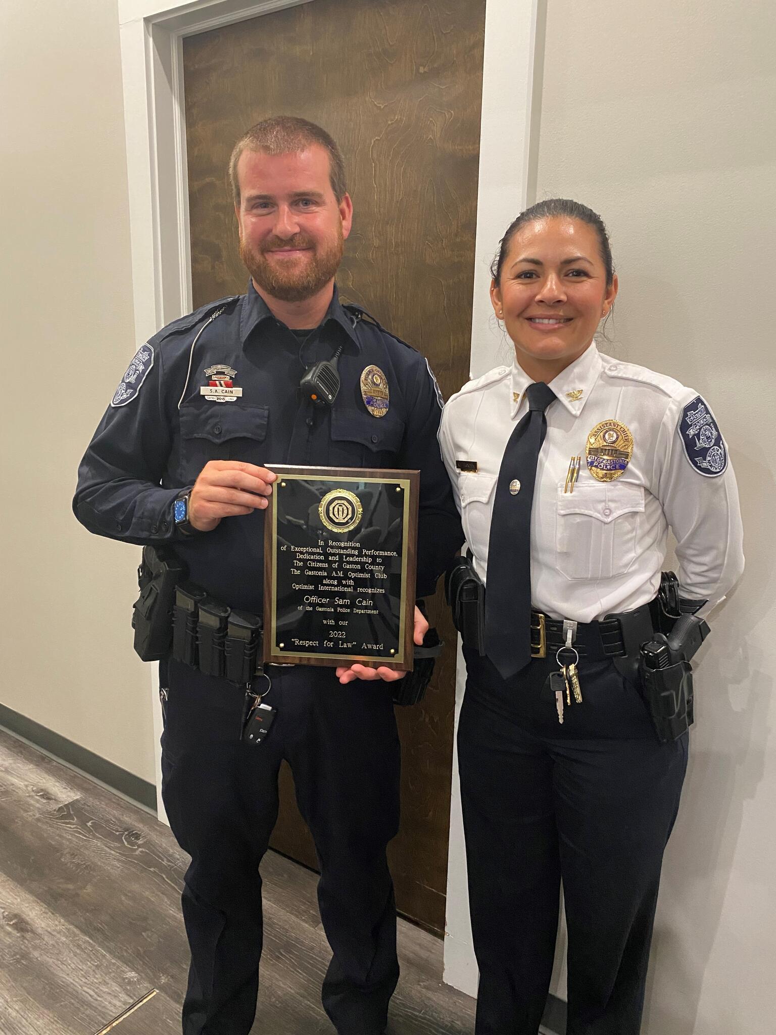 Congratulations to Officer Cain for being recognized by the Gastonia A