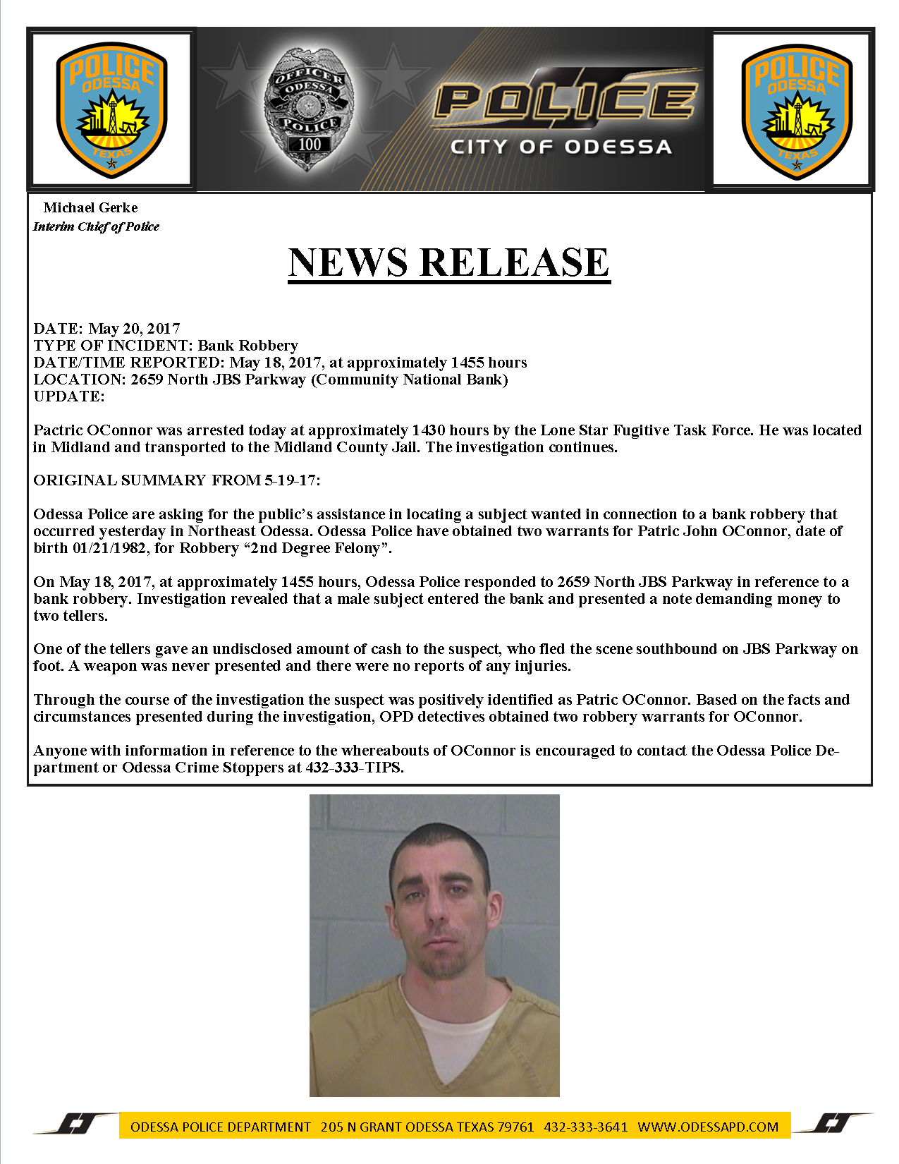 Arrest Made in Connection to the Community National Bank Robbery ...