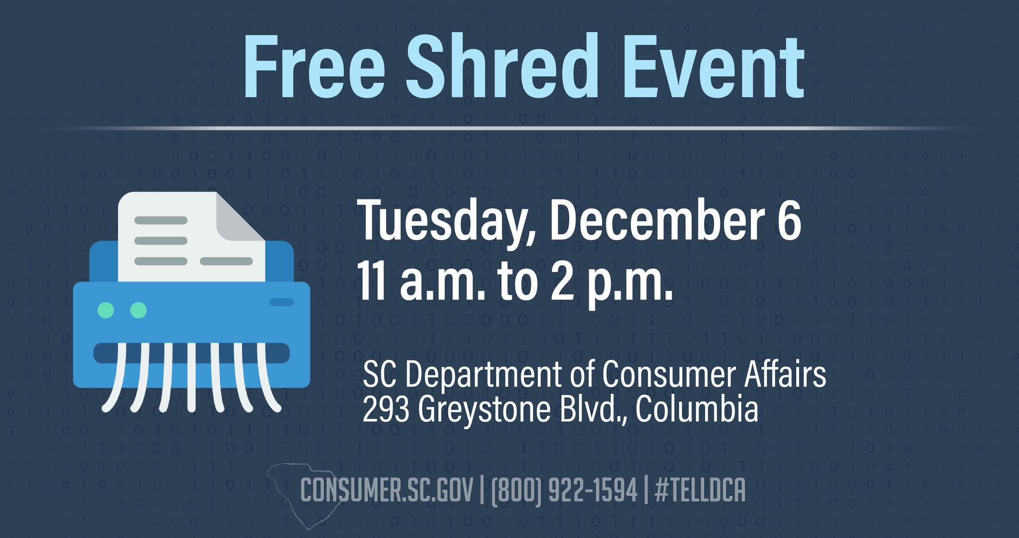 Free Shred Event on December 6. (State of South Carolina) — Nextdoor