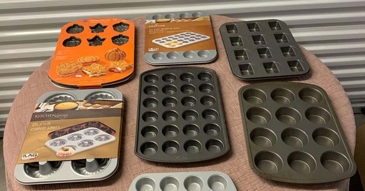 Assorted Muffin Pans, Cookie Sheets, and Bundt Cake Pans for 45 in