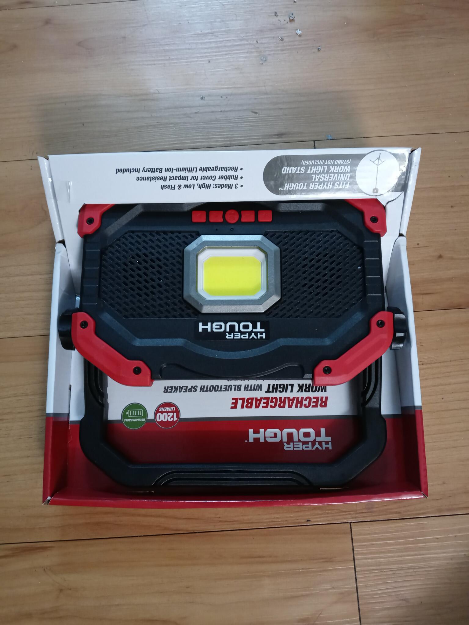 hyper tough rechargeable work light with bluetooth speaker