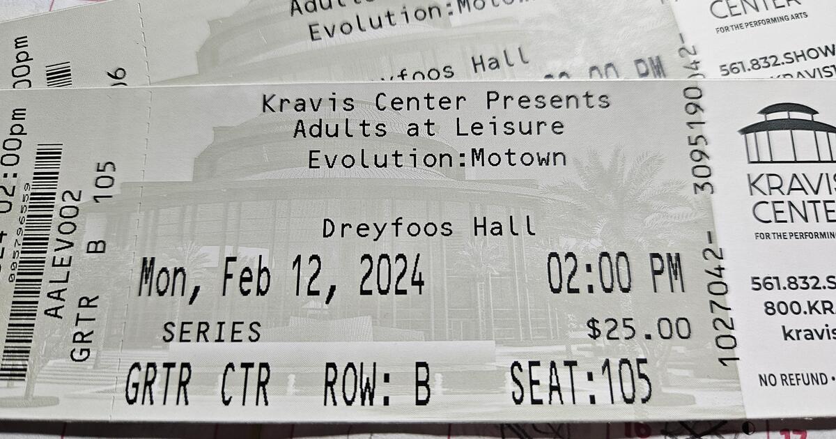 Kravis Center TIckets for Monday, February 12 for 35 in Lake Worth, FL