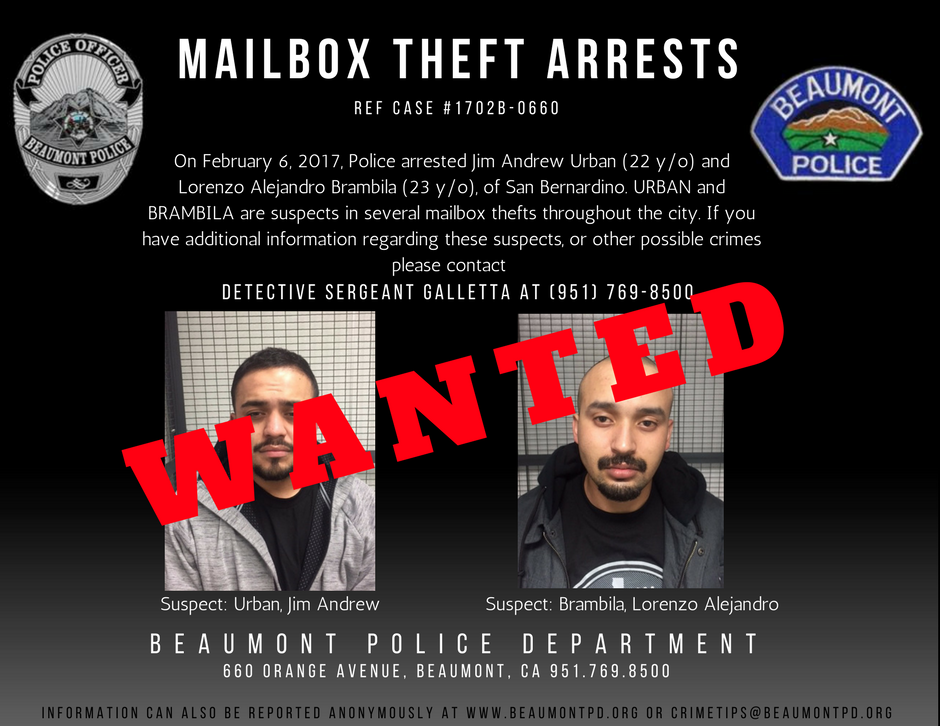 Mail Theft Federal Arrest Warrants Issued Beaumont Police