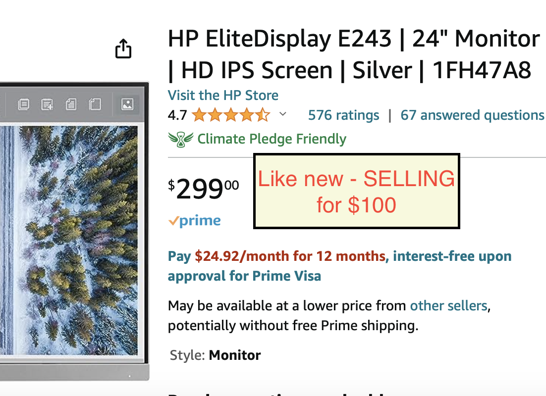 hp elitedisplay e243 24 monitor hd ips screen silver 1fh47a8