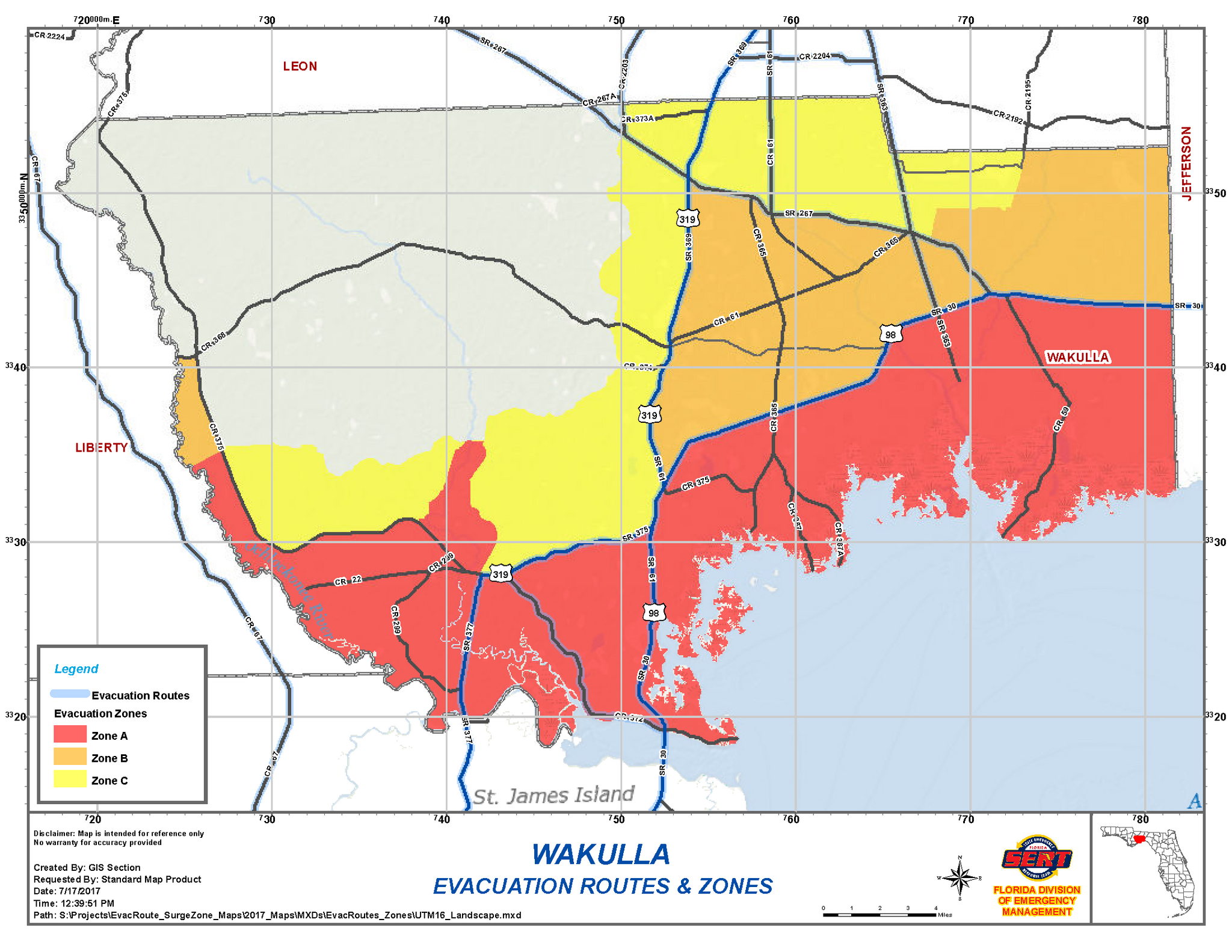 Wakulla County Evacuation Zones Map (Wakulla County Sheriffs Office ...