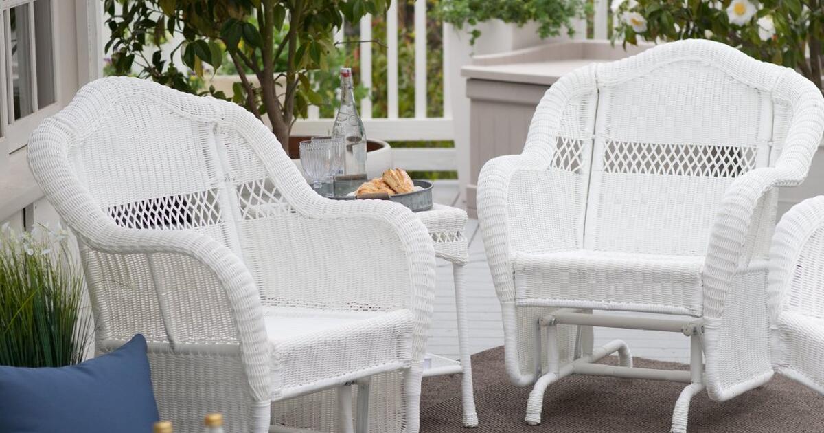 7pc Complete Set NEW (2) Resin Wicker Glider Chairs, Side Table