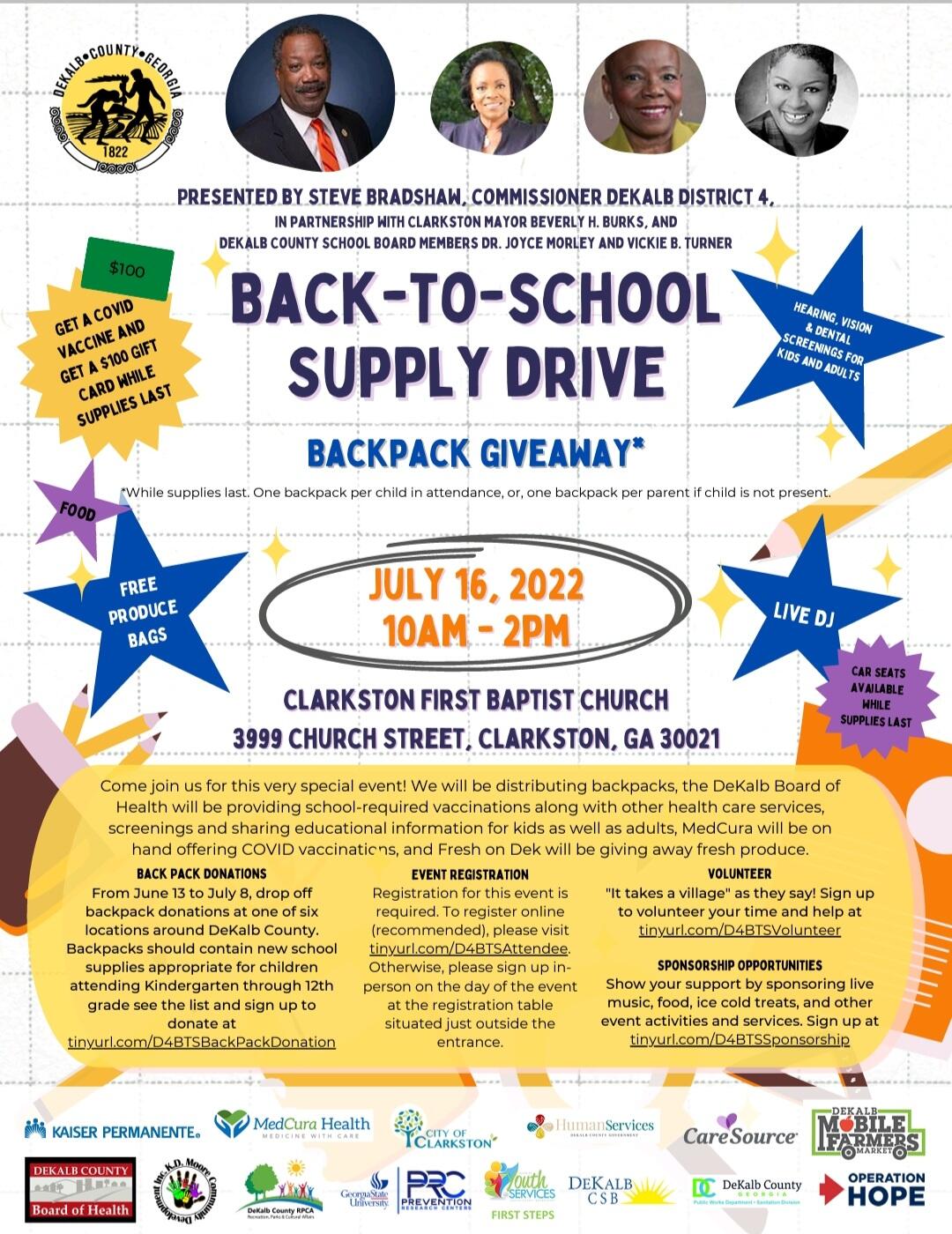 BACK TO SCHOOL SUPPLY DRIVE & BACKPACK GIVEAWAY! (DeKalb County Police ...