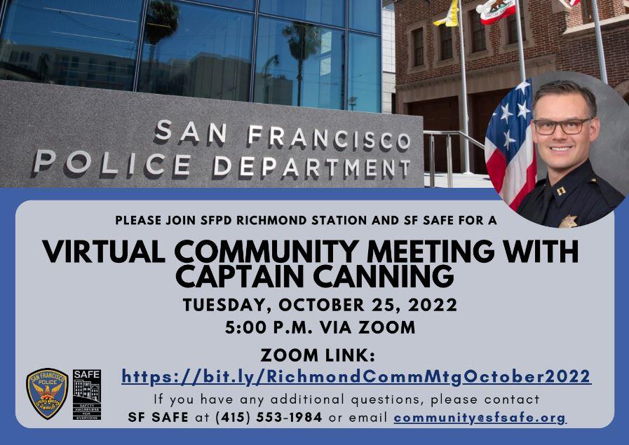 TOMORROW: SFPD Richmond's Virtual Community Meeting (San Francisco ...