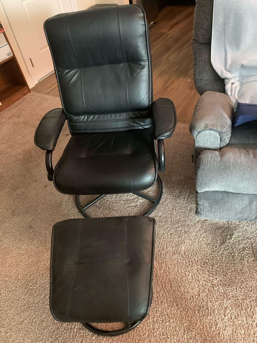 Black Vinyl Reclining Swivel Chair