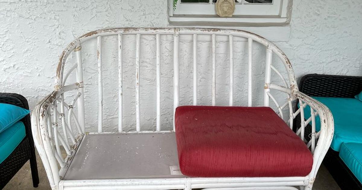 Outdoor white wicker loveseat for Free in Newtown Square, PA For Sale