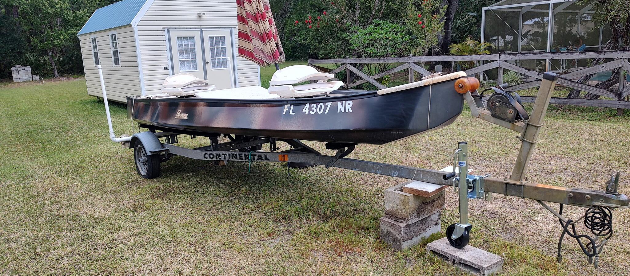 2008 15' Gheenoe, Continental Trailer, Trolling Motor, and 6 HP