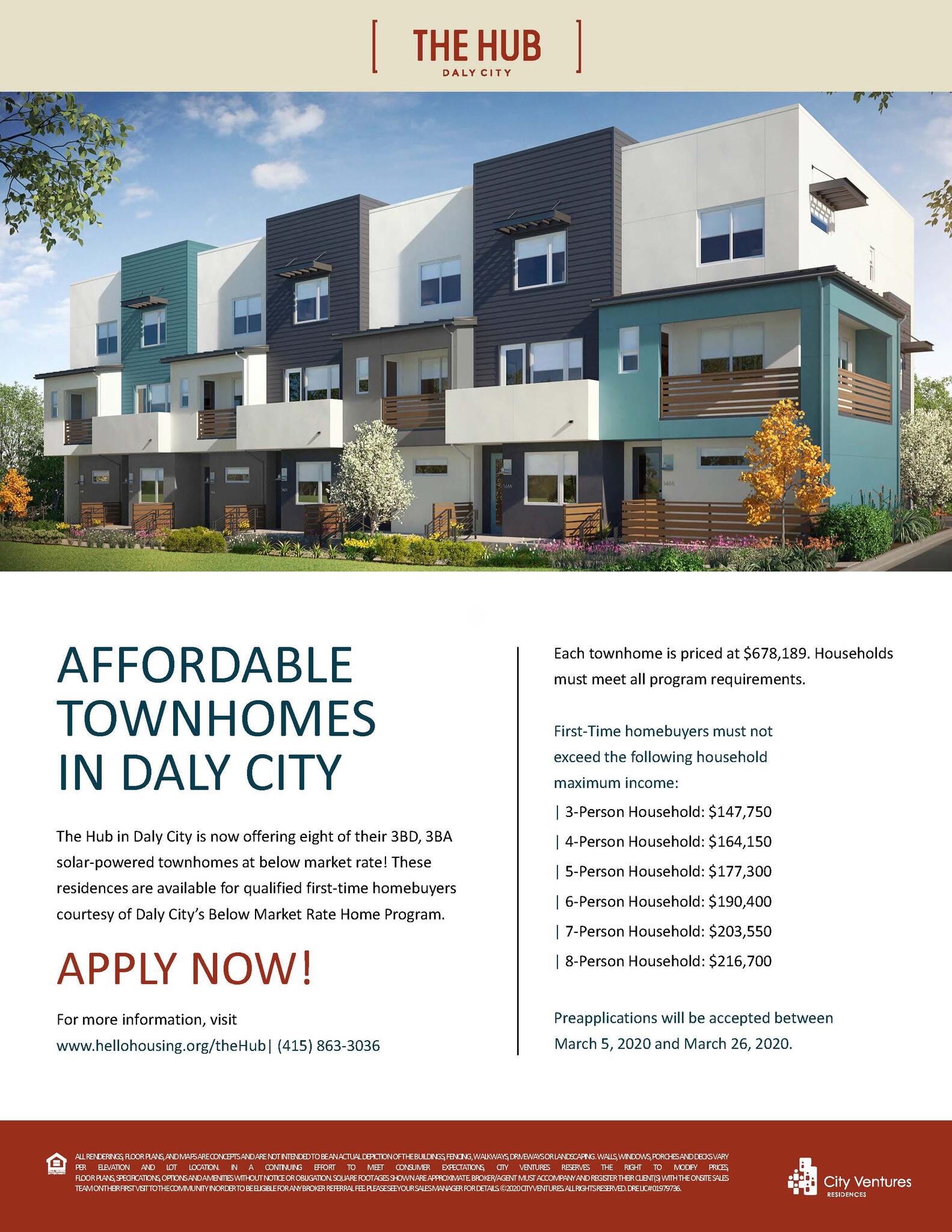 Apply for Below Market Rate Townhomes at The Hub in Daly City (City of