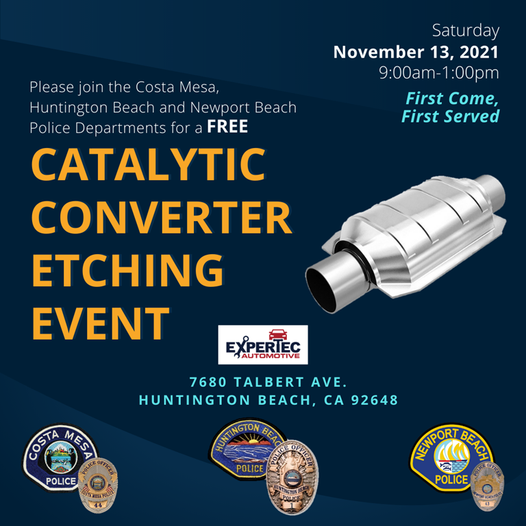 Catalytic Converter Etching Event Saturday, 11/13 (Huntington Beach