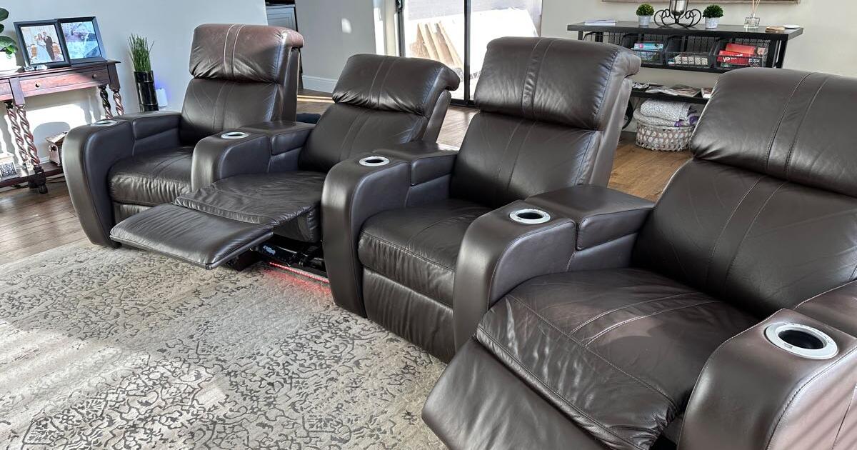4 brown leather reclining media chairs for 600 in Granbury, TX Finds — Nextdoor
