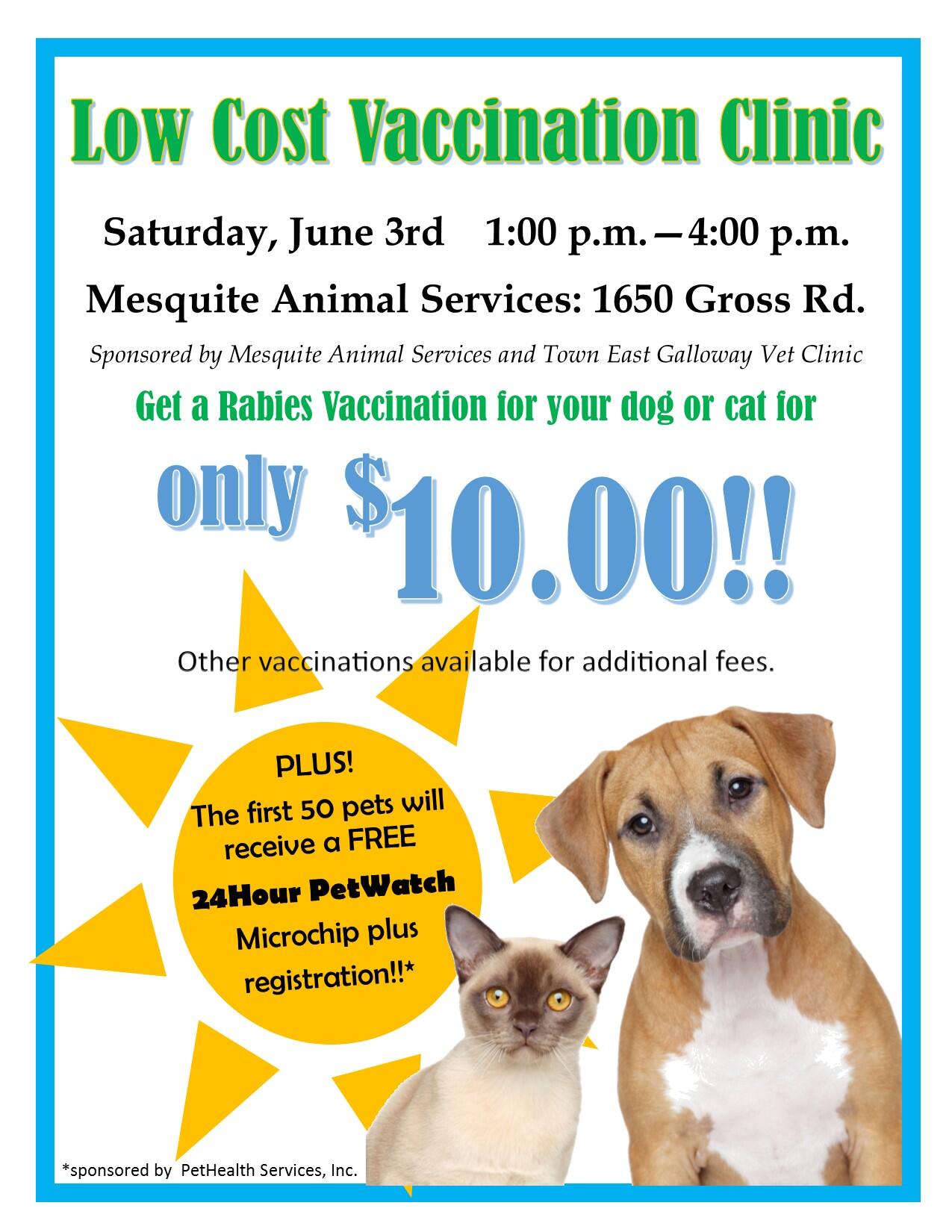 Low-cost animal vaccination clinic offered Saturday, June 3 (City of  Mesquite) — Nextdoor — Nextdoor