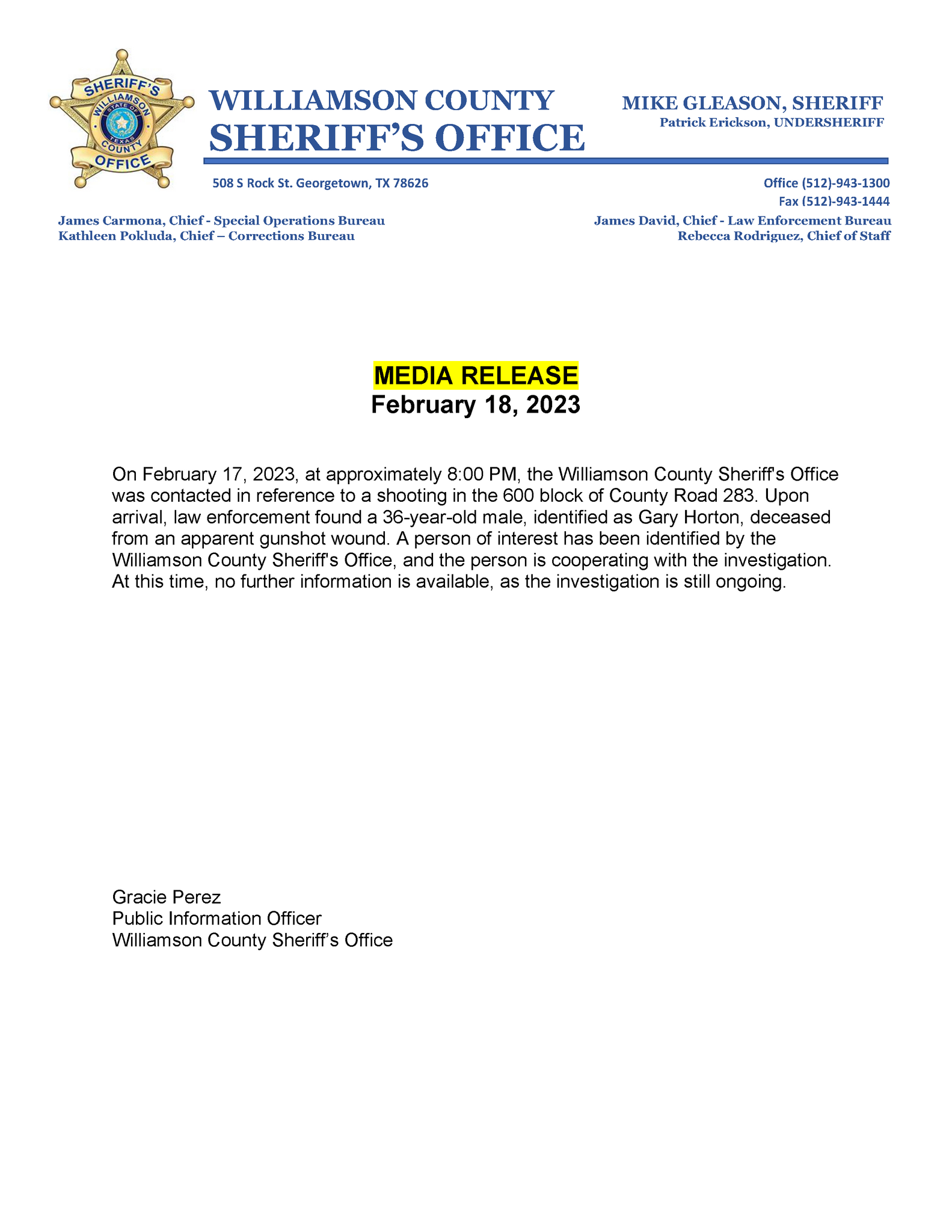 On February 17, 2023, at approximately 800 PM, the Williamson County