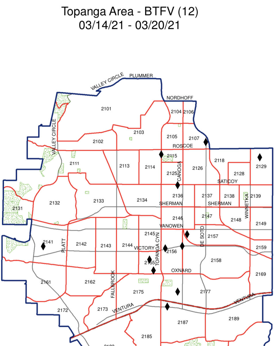 LAPD TOPANGA DIVISION weekly crime maps (Los Angeles Police Department ...