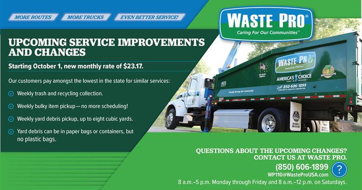 On behalf of Waste Pro, please see the following update to